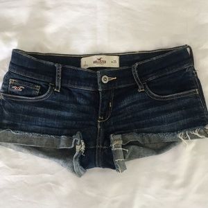 Medium wash low rise denim jean shorts